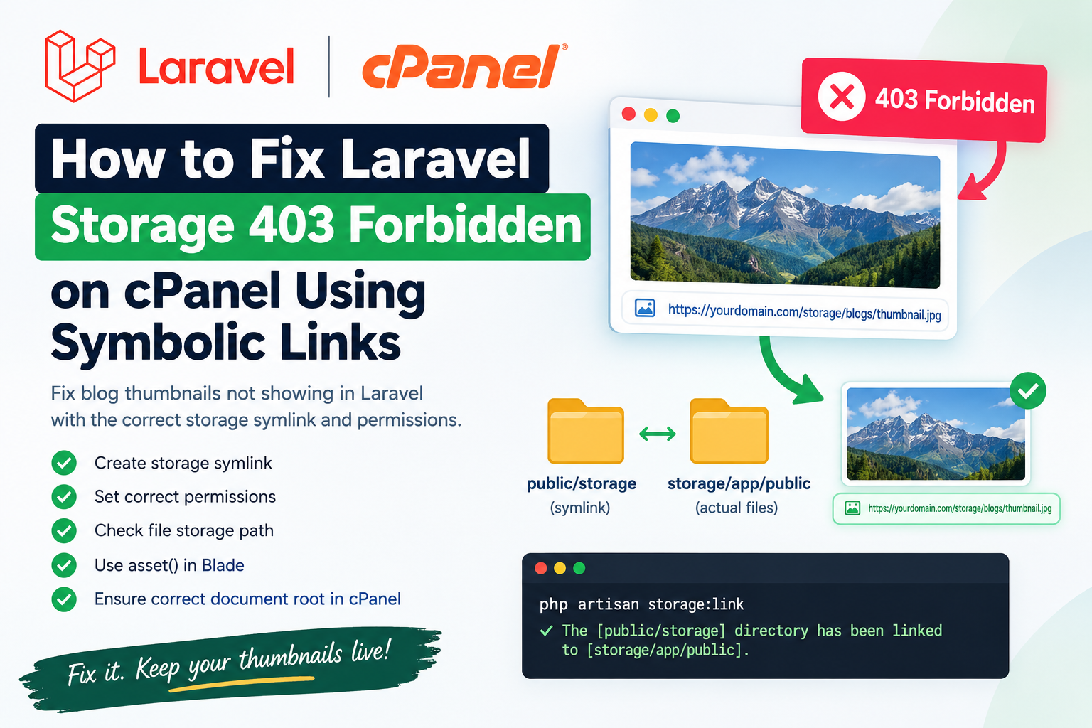 How to Fix Laravel Storage 403 Forbidden on cPanel Using Symbolic Links